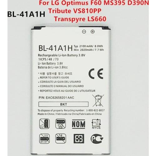 New 2100mAh BL-41A1H Replacement Battery For LG Optimus F60 MS395 D390N Tribute VS810PP Transpyre LS660 BL41A1H