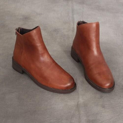Careaymade-Autumn New Handmade Soft Leather Fashion Chelsea Boots round Head Low Heel Soft Bottom Artistic Women Short Boots
