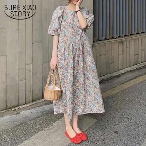 Floral Printed Dress Women French Style Vintage Half Puff Sleeve 2021 Spring Summer Girl Tender Elegant Dresses Vestidos 14557