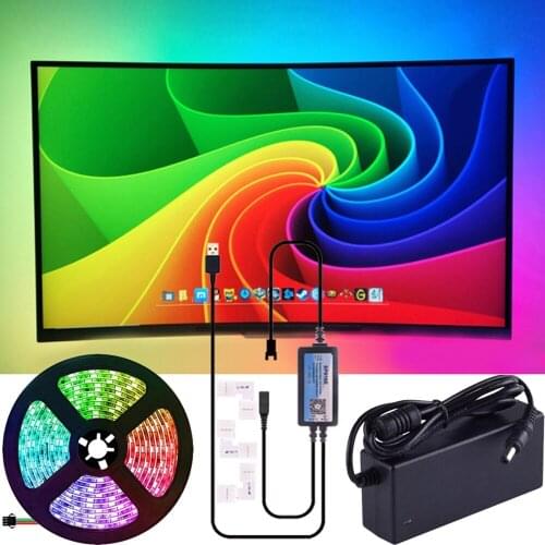 WS2812B DIY Ambient PC Dream Screen Addressable LED Strip Computer Monitor Backlight USB SP616E Bluetooth&Music Controller