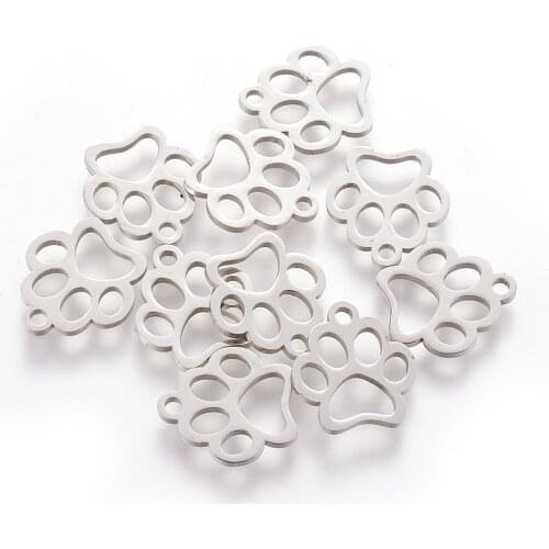 20pcs 304 Stainless Steel Dog Paw Print Puppy Footprint Charms Tag Pendant for Bracelet Necklace Jewelry Making 12.9x11.8x1mm