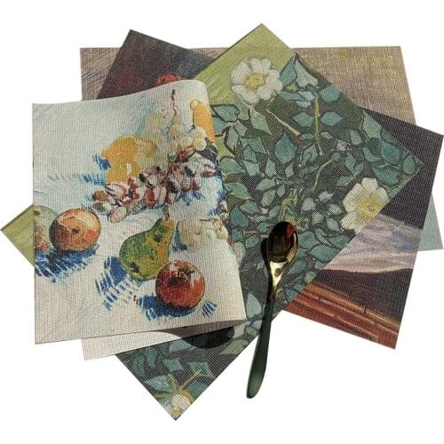 Monet Van Gogh Pvc Placemat Oil Painting Waterproof Creative Printing Heat Insulation Pad Coaster Home Decoration Mats 45*30Cm