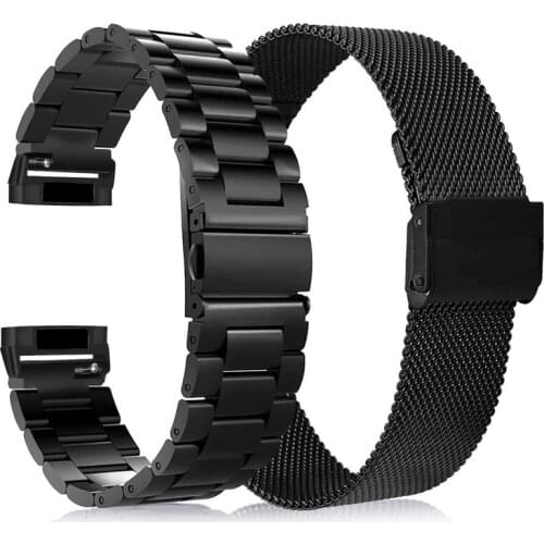 Watch Strap For Fitbit Versa 3/Fitbit Sense Bands Sets 2 Pack Stainless Steel Metal Band + Mesh Loop Watchabnds For Versa 3