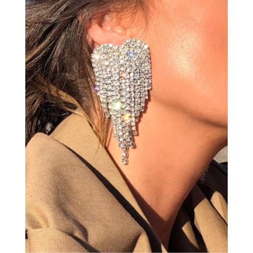 Rongho Hiphop Crystal heart earrings for women brincos party show earring chain tassel earring pendant statement heart earring
