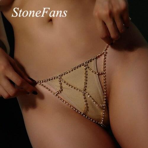 Stonefans Hollow Rhinestone Body Jewelry Thong Waist Chain for Women Sexy Bikini Crystal Panties Underwear Thong Christmas Gift