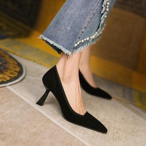 Women Pumps Heeled Shoes Nude Pointed Toe Sexy High Heel Shoes Stiletto High Heels Ladies Size 40 Office Elastic Shoes