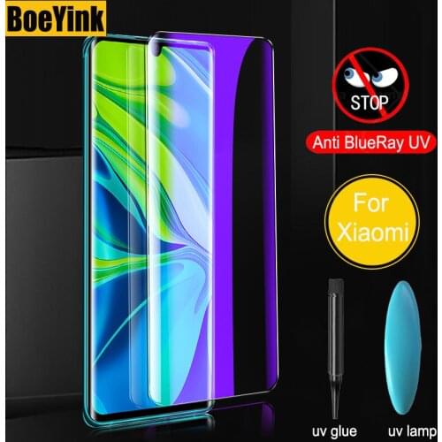 Anti Blue Ray UV Screen Protector For Xiaomi Mi 11 Pro UV Tempered Glass For Xiaomi Mi Note 10 Lite CC9 Pro 10 Pro Full Cover