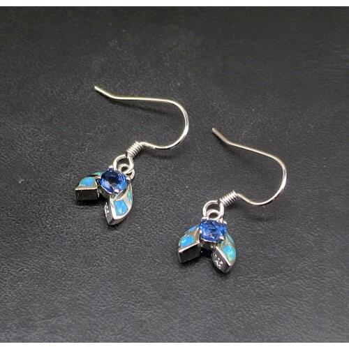 Hermosa Blue Opal Sapphire Fantasy Lovely Genuine 925 Silver Dangle Drop Hook Earrings Jewelry Gifts for Women Girls 20214314