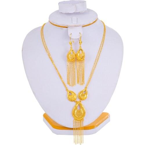 Heart Arabic Jewerly Dubai Jewelry Sets for Women Ethiopian African Earrings Sets Gold Color Necklace Love Bridal Jewelry