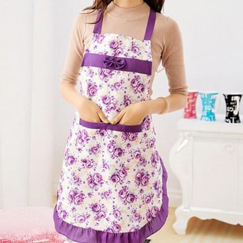 Women Floral Bowknot Waterproof Kitchen Restaurant Cooking Pocket Dress Apron Sleeveless Apron Sanitary Waist Polyester