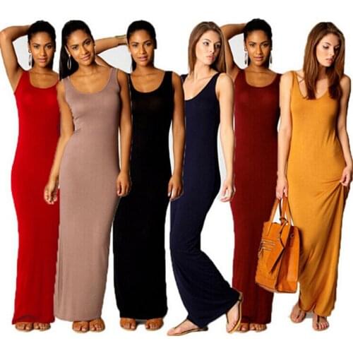 Women Maxi Dress Sleeveless Tank Long Dress Summer Sexy Casual Bodycon Beach Dresses vestido mujer Casual Sundress Tops