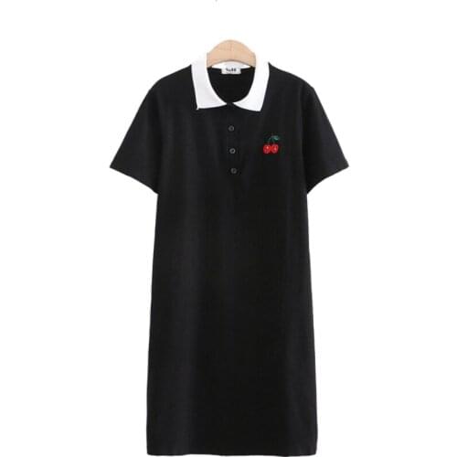 Cartoon Fruit Embroidery Straight Dress For Women Turndown Collar Short Sleeve Cotton Dress 2020 Summer Casual Loose Mini Dress