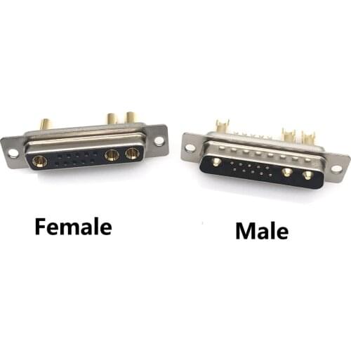 1PCS 13W3 30A Gold plated MALE FEMALE high current CONNECTOR D-SUB adapter solder type 10+3 plug jack high power 13 Position