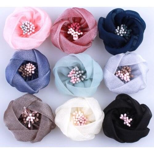 10PCS 4CM High Quality Mini Silk Flower With Stamen Make Girls Women Beautiful Fabric Flower For Head Wear U Pick Color
