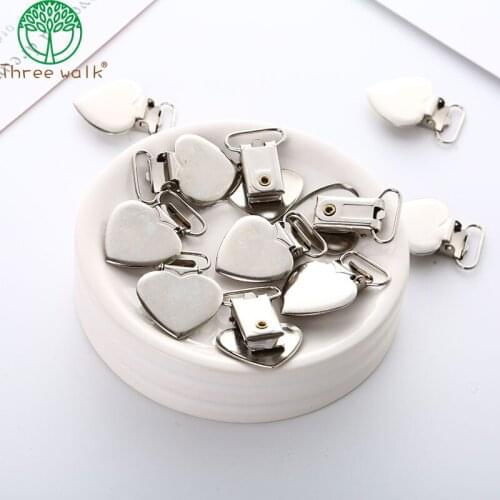 10pcs DIY Silver Metal Peach Heart Suspender Braces Clips Holder Plastic Teeth Metal Pacifier Clips