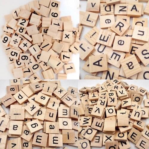 100 Wooden Number Puzzle Tiles Black Letters Blocks Embellishments For Craft