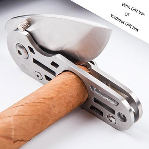 2 in 1 stainless steel Cigar cutter knife Pocket Travel multifunctional Cigar Accessories With Cigar Punch