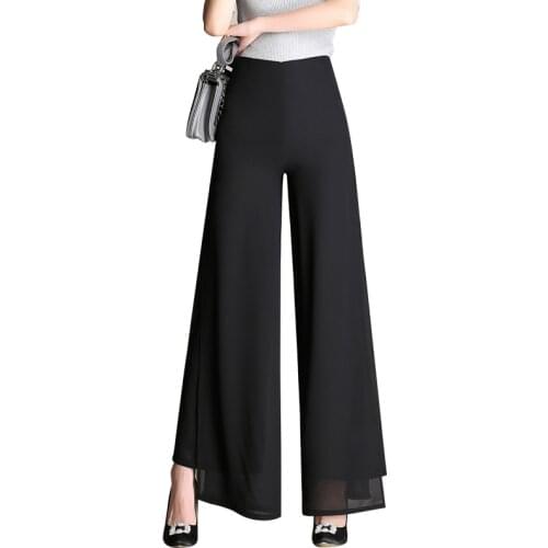 2021 New High Waist Chiffon Wide Leg Pants Womens Spring Summer Slim Straight Pants Plus Size Ms Ankle-Length Pants Skirts Pants