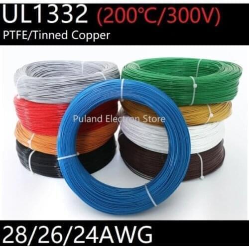 5M UL1332 PTFE Wire 26awg FEP Plastic Insulated High Temperature Electron Cable Lamp DIY Tinned Copper Line 300V Colorful