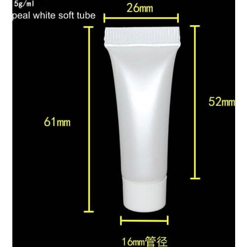 5ML Cosmetic Tube, 5G peal white Cream Tube with white screw lid, 5ml mini plastic Cosmetic Soft Tubes used for eye cream