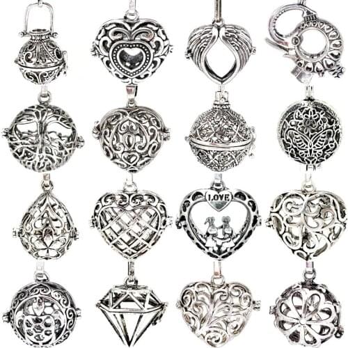 5pcs Cage Filigree Pendant Tree Elephant Love Flower Heart Ball Diffuser Perfume Locket Pendants For DIY Jewelry