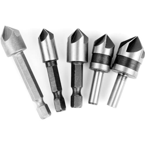 5pcs 5 Flutes HSS Countersink Drill Bit Counter Sink Bits Wood Reamer Chamfer Cutter Set For Woodworking Tools
