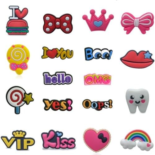 50pcs/lot Buzzword Casual PVC Shoe Charms Accessories Fit for Shoes Bracelets Bands Croc JIBZ Shoe Buckle Promotional Gift