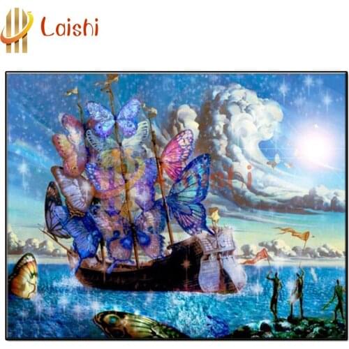 5D round drill DIY Creative butterfly boat Diamond Embroidery Diamond Painting Cross Stitch Mosaic Full Square drill Home Decor