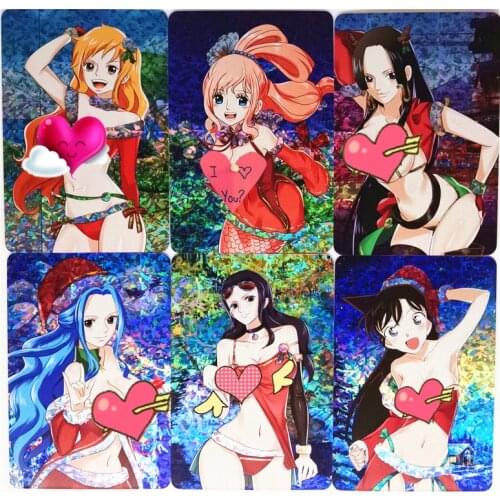 6pcs/set Super Dragon Ball Z ONE PIECE Christmas Swimsuit Rachel Moore Sexy Girls Heroes Battle Card Game Collection Cards