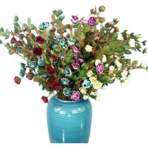 7Pcs Fake Long Stem Wild Rose (3 Stems/Piece) Simularion Autumn Rosa for Wedding Home Decorative Artificial Flowers