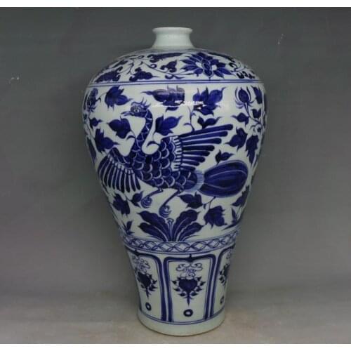 Antique YuanDynasty porcelain vase,Blue phoenix bottle,with Persian ,Hand-painted crafts,collectio &adornment,Free shipping