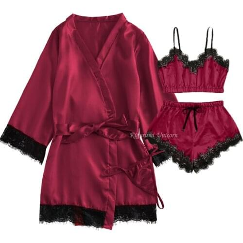 4PCS Satin Sleepwear Lady Pajamas Suit Nighty&Robe Set Sexy Intimate Lingerie Casual Bridal Wedding Gift Homewear Nightgown