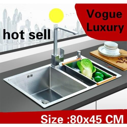 Free shipping Apartment big kitchen manual sink double groove do the dishes 304 stainless steel vogue hot sell 80x45 CM