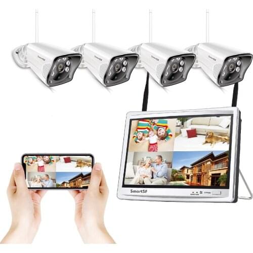 SmartSF 8CH Wireless CCTV System 1080P NVR wifi Outdoor IP Camera Security System Video Surveillancekit LCD monitor Kit