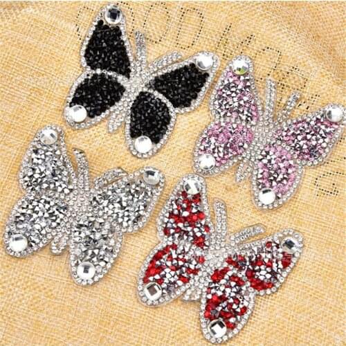 Sparkling Butterfly Patches Animal Rhinestone Embroidery Sew Clothing By Diamond Patches Appliques Hot Film Stickers Apparel