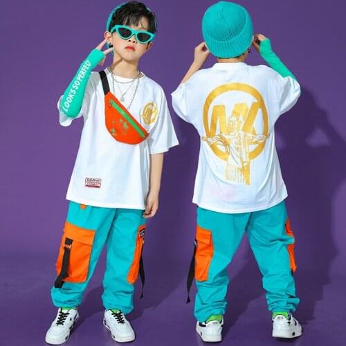 ChildrenS Summer Short-Sleeved Hip-Hop Clothes For Boys Jazz Modern Dance Costumes Loose Hip Hop Dance Rave Clothes DQS7449