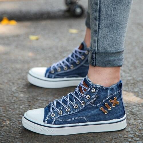 Size35-44 Denim High Top Sneakers Women/Men Canvas Shoes Lace Up Sport Wear for Men Shoes Trainers Zapatillas Hombre Deportiva