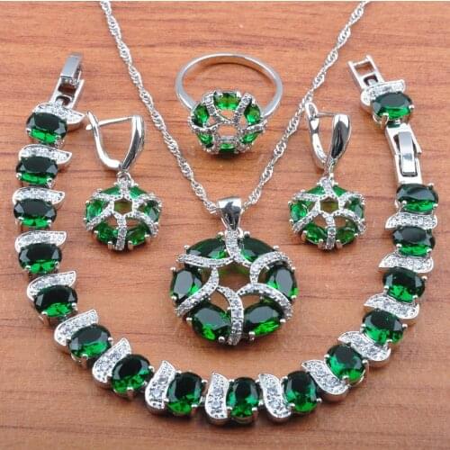 Elegant Women Costume With Natural Stones CZ Green Jewelry Sets Hollow Round Dangle Earrings And Bracelet Sets JS0442