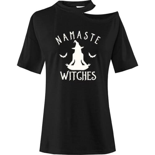 Namaste Witches T-Shirt Halloween Funny Gift Tshirt Women Fashion Meditate Spooky Bat T Shirts Autumn Short Sleeve Top Camisetas