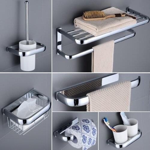 Chrome Polished Brass Square Bathroom Hardware Towel Shelf Towel Bar Paper Holder Cloth Hook Bathroom Accessory KD1443