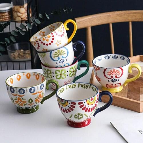 Nordic milk Hand-painted ceramic Handle cup pastoral creative Mug Breakfast cup Cute Girl heart Dessert Cup