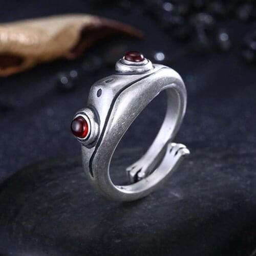 Unique Frog Ring Cute Creative Insect Unisex Red Garnet Stone Adjustable Men Women Rings Fine Jewelry Gift