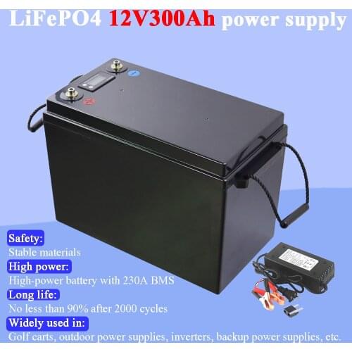 12V 300Ah LiFePO4 Battery BMS Lithium Power Batteries 3000 Cycles For 12.8V RV Campers Golf Cart Off-Road Off-grid Solar Wind