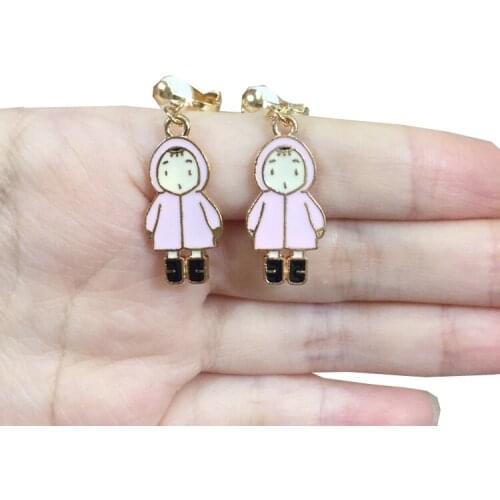 Small Clip on Earrings No Pierced for Women Kid Cute Pink Raincoat Kids Clip Earrings Gold Color Ear Clip 35 Styles