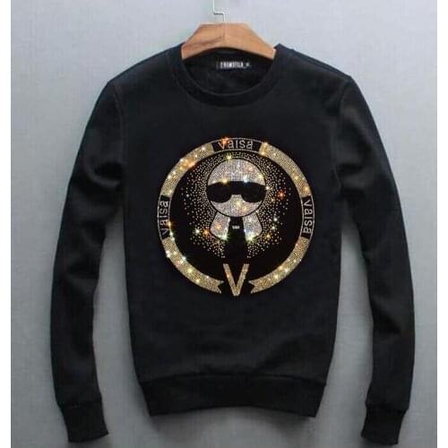 Mens Rhinestones anime Fashion Sweatshirt Loose Large Size Diamonds design Hoodie