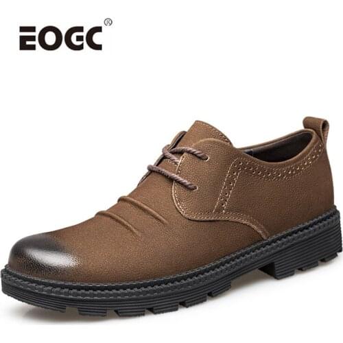 Plus Size Natural Leather Men Shoes Handmade Vintage Style Autumn Men Flats Shoes Comfort Outdoor Working Shoes Men