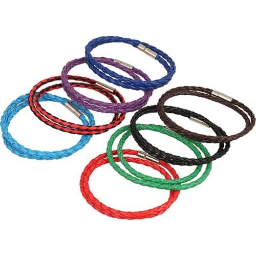 Hot selling stainless steel chain braided leather mens bracelet multi-layer braided leather cord wrist bangle jewelry gifts