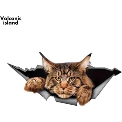 HotMeiNi13cm x 6.1cm Maine Coon Car Sticker Torn Metal Decal Reflective Sticker 3D Funny Big Cat Decal Car Styling Waterproof