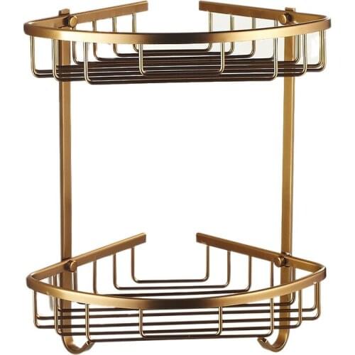 Wall Mounted Antique Finish Aluminum Bathroom Shower Shampoo Shelf Basket Holder Fashion Double Layer