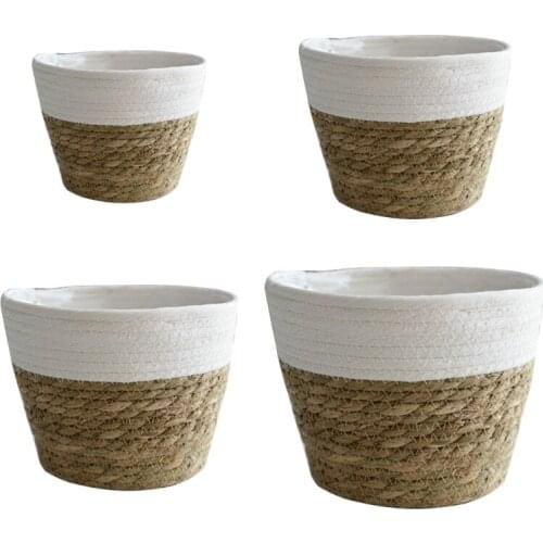Nordic Handmade Straw Basket Laundry Picnic Toy Storage Macrame Woven Flower Pot Plant Container